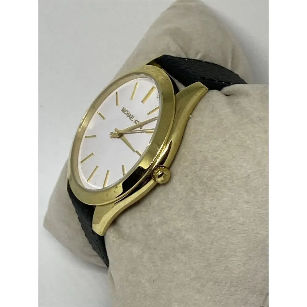Michael Kors Slim Runway MK-4295 Women's Black Leather Analog Dial Watch VK434